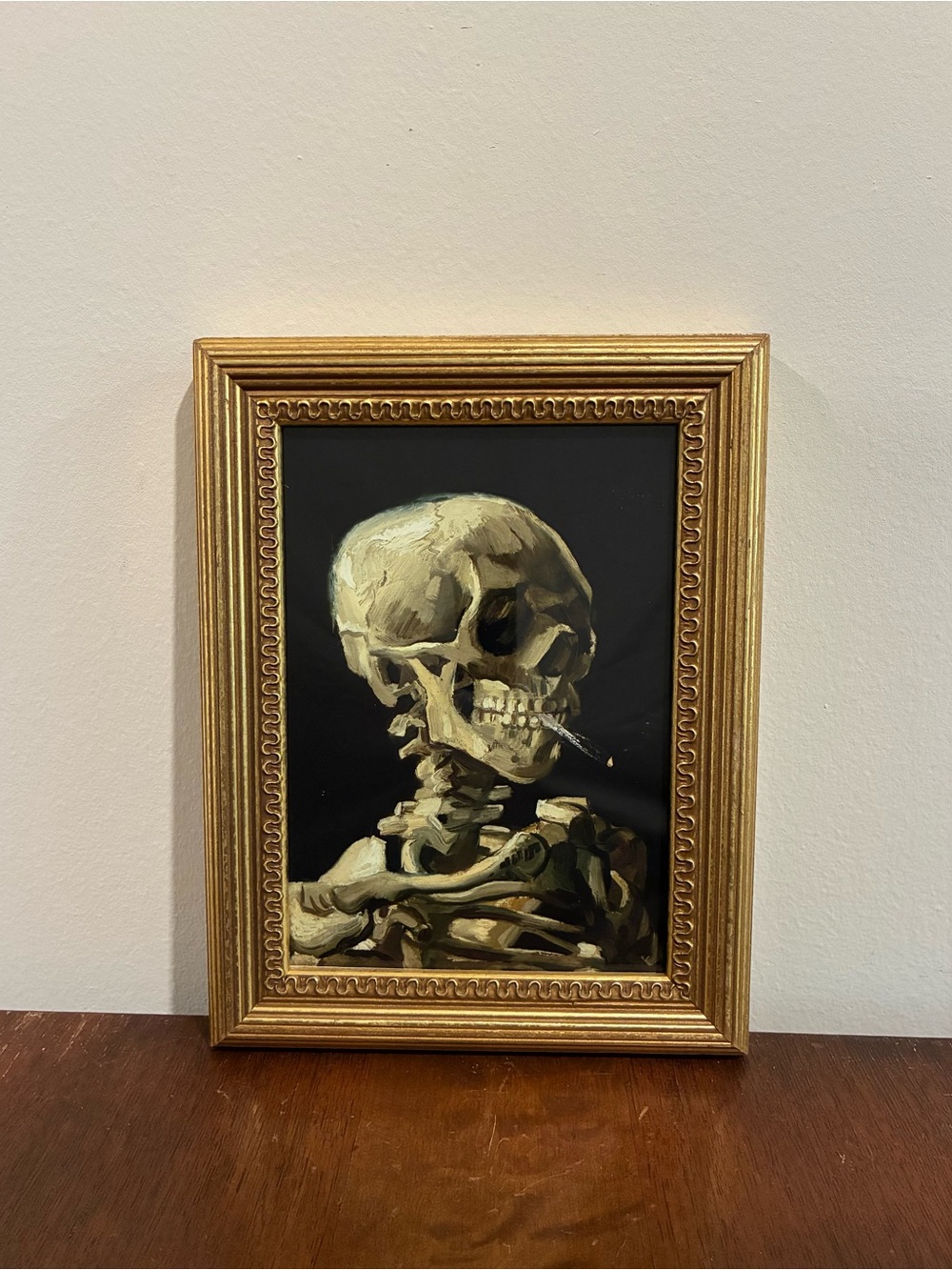 Van Gogh Head of Skeleton Gold Framed Print 6.5x8.5 Skull Halloween Wall Art